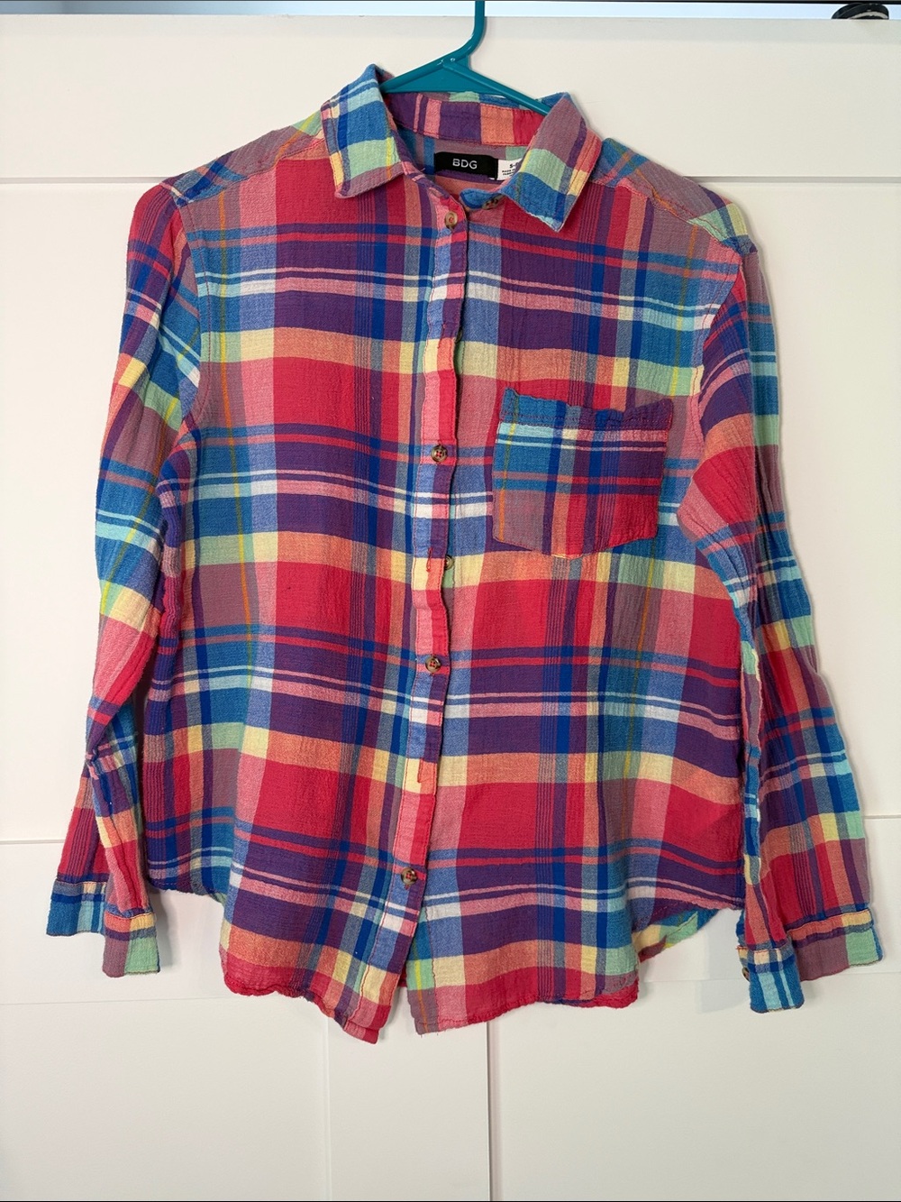 BDG Bright Multicolor Plaid Lightweight Button-Down Shirt